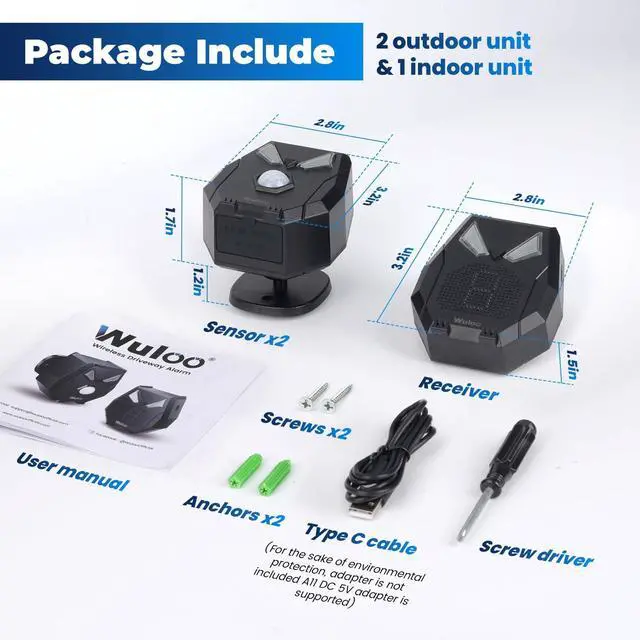 Alt view image 6 of 7 - Solar Wireless Driveway Alarm, Outdoor Motion Sensor Detector Alarms Driveway Alert System 2000ft Long Range with Rechargeable Battery, Outside Weatherproof/Expandable (1 Receiver and 2 sensors)