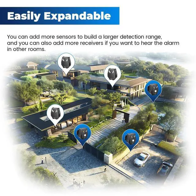 Alt view image 5 of 7 - Solar Wireless Driveway Alarm, Outdoor Motion Sensor Detector Alarms Driveway Alert System 2000ft Long Range with Rechargeable Battery, Outside Weatherproof/Expandable (1 Receiver and 2 sensors)