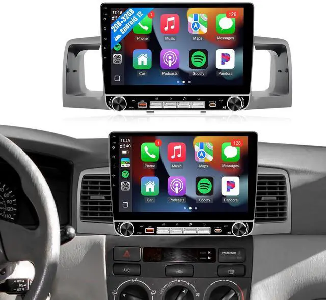 Main image of 4+64G Car Radio for Toyota Corolla 2003 2004 2005 2006 2007 2008 Stereo Upgrade with Wireless Carplay Android Auto, 9 Inch Touchscreen with BT/GPS Navi/WiFi//SWC/Backup Camera/Mic Non J.B.L