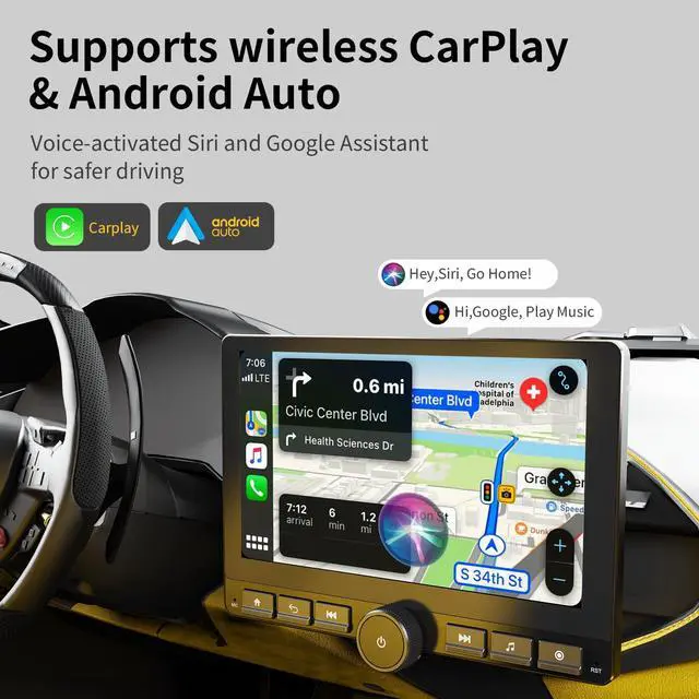 Alt view image 2 of 7 - 10.1 Inch Single Din Car Stereo,Wireless Apple Carplay Android Auto,Android Car Stereo 2G+64G, Built-in GPS/Wi-Fi/Mirror Link, Includes Backup Camera