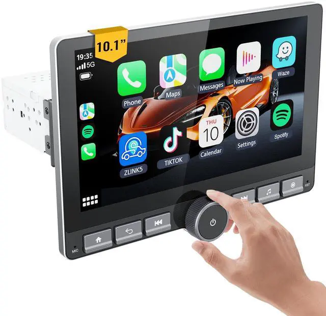 Main image of 10.1 Inch Single Din Car Stereo,Wireless Apple Carplay Android Auto,Android Car Stereo 2G+64G, Built-in GPS/Wi-Fi/Mirror Link, Includes Backup Camera