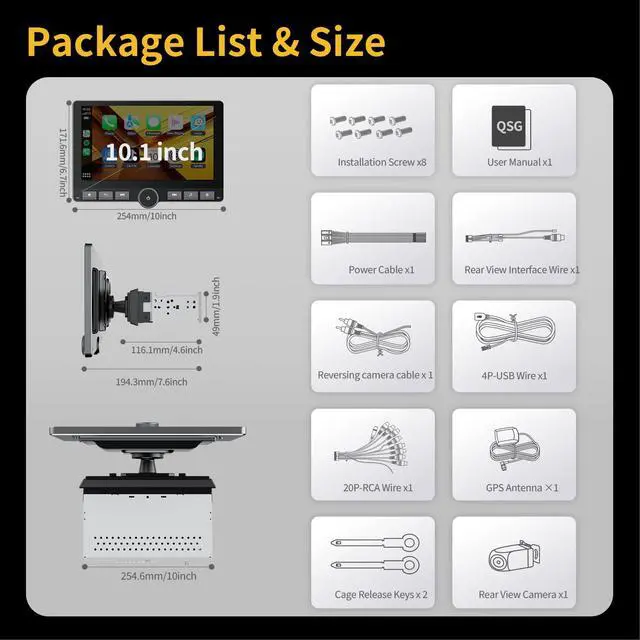 Alt view image 7 of 7 - 10.1 Inch Single Din Car Stereo,Wireless Apple Carplay Android Auto,Android Car Stereo 2G+64G, Built-in GPS/Wi-Fi/Mirror Link, Includes Backup Camera