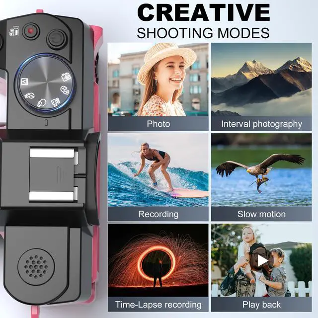 Alt view image 3 of 6 - 5K&64MP Digital Cameras for Photography&Video, Vlogging Camera for YouTube, Compact Camera with 32GB TF Card, WiFi,and Wide-Angle & Macro Len, AUTOFOCUS 16X Zoom for Entry-Level User, BeginnersPink