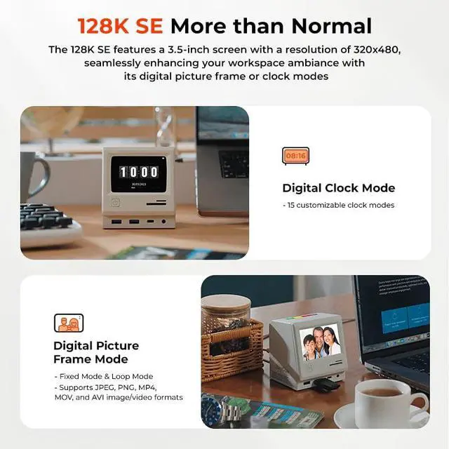 Alt view image 4 of 6 - 128K SE Docking Station Triple Monitor, Digital Clock/Photo Frame,13-in-1 USBC Dock Triple 4K Display for MacBook Windows, 3 HDMI, USB C Data, Ethernet, Audio, 5 USBA Ports, 45W Power Adapter