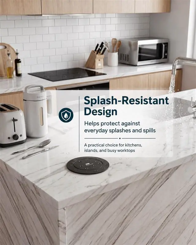 Alt view image 7 of 7 - 2.4" Pop Up Countertop Outlet, 30W USB-C & Wireless Charger | Fits 2.4 in (60mm) grommet holes, 4 AC outlets, 2 USB-C 30W, 2 USB-A 18W, 15W wireless charging and 1.5m cord, Black