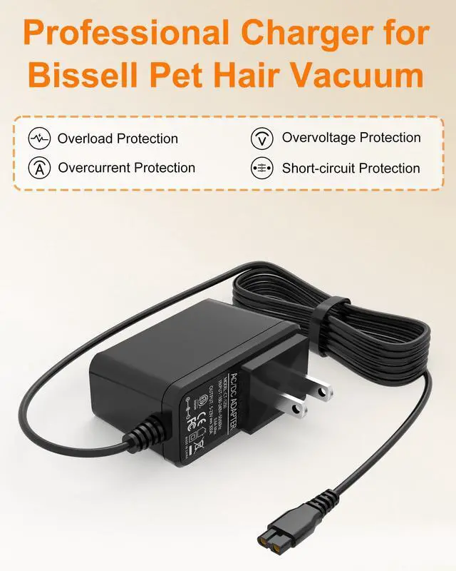 Alt view image 6 of 7 - Replacement for Bissell Pet Hair Eraser Charger 1614206 Power Cord for Bissell 2390 2390A 23903 2284W 2284 Cordless Handheld Vacuum Power Supply