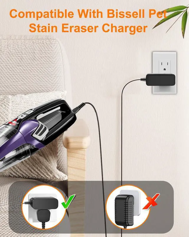 Alt view image 5 of 7 - Replacement for Bissell Pet Hair Eraser Charger 1614206 Power Cord for Bissell 2390 2390A 23903 2284W 2284 Cordless Handheld Vacuum Power Supply