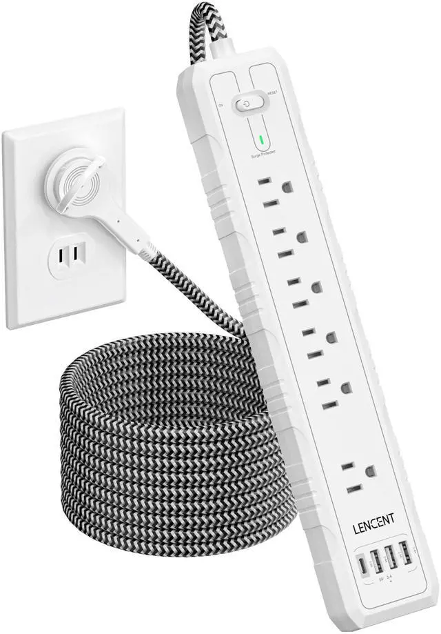 Main image of 2 Prong to 3 Prong Outlet Adapter, 2 Prong Power Strip | 1050J 2 Prong Flat Plug Surge Protector, 6ft Extension Cord, 6 AC Outlets & 4 USB(1 Type-C), Ideal for Non-Grounded Outlets