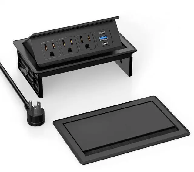 Main image of Recessed Conference Table Power Hub with 20W USB-C PD Fast Charging, Flush Mounted for Desks, Kitchens & RVs, 6FT Power Cord (Black)