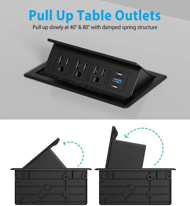 Alt view image 6 of 7 - Recessed Conference Table Power Hub with 20W USB-C PD Fast Charging, Flush Mounted for Desks, Kitchens & RVs, 6FT Power Cord (Black)
