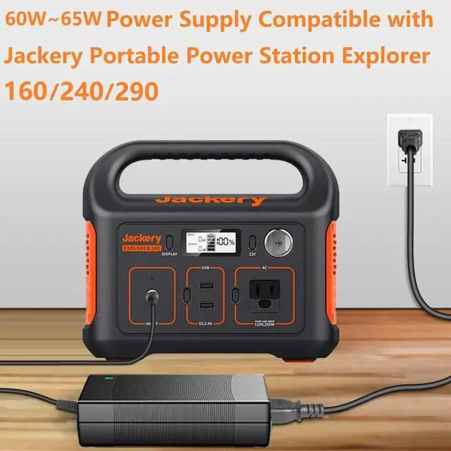 Alt view image 3 of 7 - for Jackery 160/240/290 Charger,65W AC Adapter for Jackery Explorer 160/240/290/E290/E240/E160 & Honda 290/200 Portable Power Station Solar Generator Power Supply Battery Charger Cord