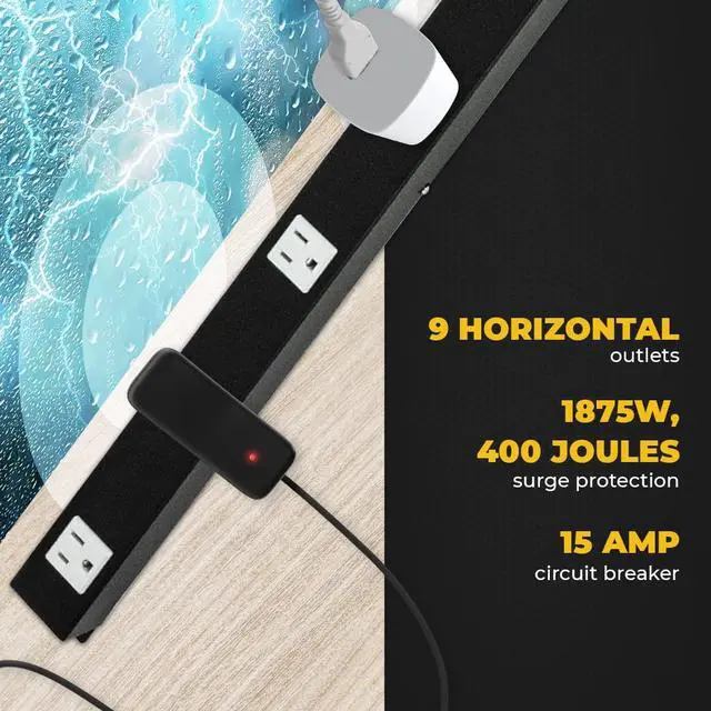 Alt view image 7 of 7 - 9 Outlets 3 Feet Power Cord 3 Feet Body OT3093 Heavy Duty Metal Surge Protector Power Strip with Mounting Parts - Free End Caps for Shipping Protection Only