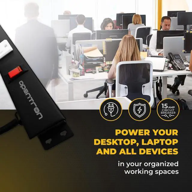 Alt view image 4 of 7 - 9 Outlets 3 Feet Power Cord 3 Feet Body OT3093 Heavy Duty Metal Surge Protector Power Strip with Mounting Parts - Free End Caps for Shipping Protection Only