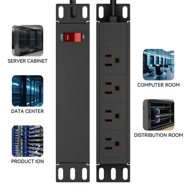 Alt view image 7 of 7 - 10 inch Rack PDU-1U (4 Rear Outlets),125V/15A 6ft Cable,Surge Protected | 1020J,15A Overload Switch,Rack Mount Power Distribution Unit for 10" Mini Server Rack Accessories,Network Cabinets/Rack/Self