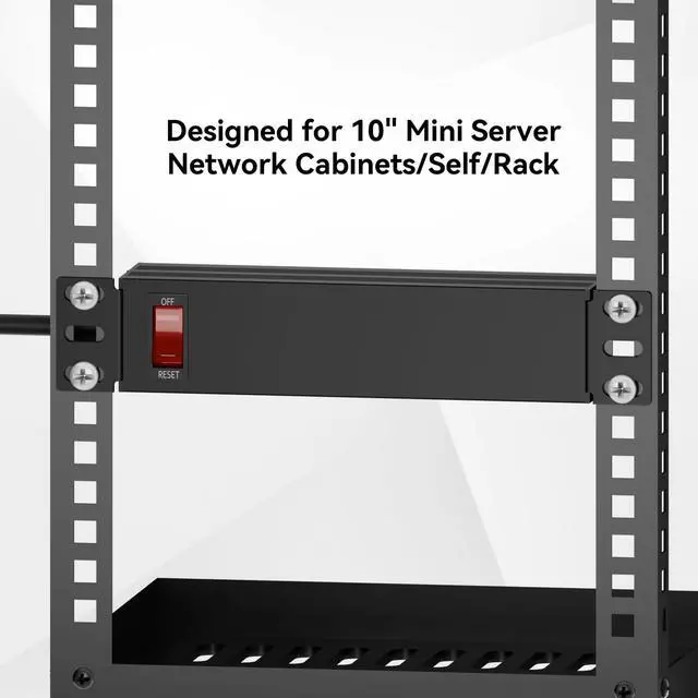 Alt view image 6 of 7 - 10 inch Rack PDU-1U (4 Rear Outlets),125V/15A 6ft Cable,Surge Protected | 1020J,15A Overload Switch,Rack Mount Power Distribution Unit for 10" Mini Server Rack Accessories,Network Cabinets/Rack/Self