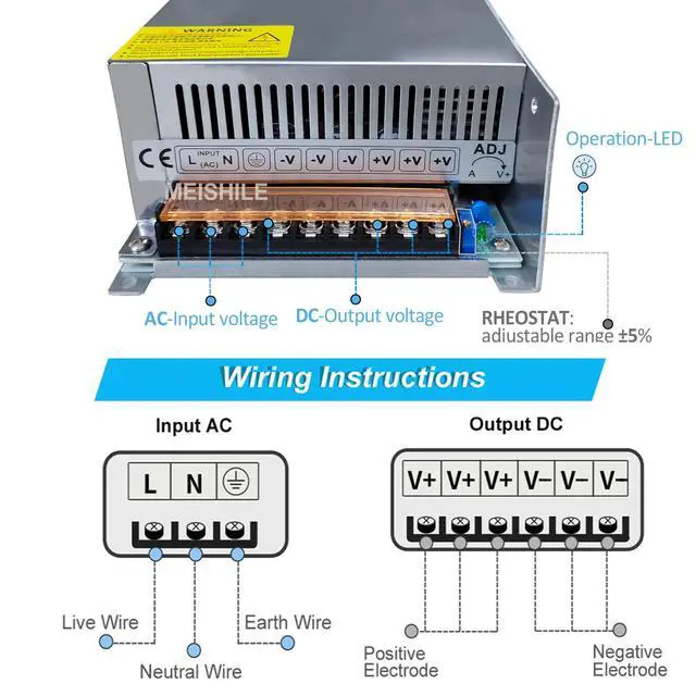 Alt view image 4 of 7 - 12V 100A 1200W DC Switching Power supply Adapter PSU AC-DC 12Volt Industrial Transformer Converter 0-80/50amps LED drive Lamp Meter Semiconductor Motor Pump Winch Stereos Amplifier Fan SMPS 110V/220V