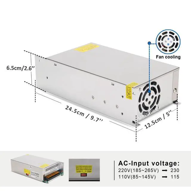 Alt view image 7 of 7 - 12V 100A 1200W DC Switching Power supply Adapter PSU AC-DC 12Volt Industrial Transformer Converter 0-80/50amps LED drive Lamp Meter Semiconductor Motor Pump Winch Stereos Amplifier Fan SMPS 110V/220V