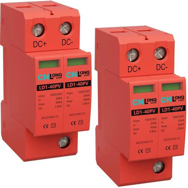 Main image of 2P 40KA Voltage Surge Protector DC 1000V Solar PV Lightning Arrester Device for Rv, Home Lightning Protection System 35mm DIN Rail Mount (2pcs)