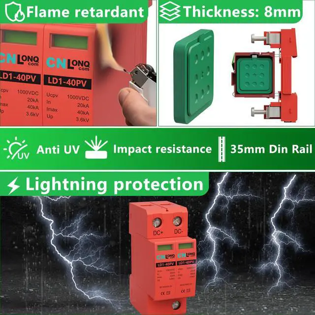 Alt view image 2 of 7 - 2P 40KA Voltage Surge Protector DC 1000V Solar PV Lightning Arrester Device for Rv, Home Lightning Protection System 35mm DIN Rail Mount (2pcs)