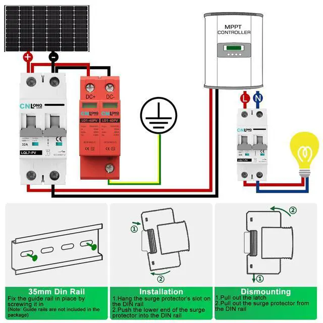 Alt view image 4 of 7 - 2P 40KA Voltage Surge Protector DC 1000V Solar PV Lightning Arrester Device for Rv, Home Lightning Protection System 35mm DIN Rail Mount (2pcs)