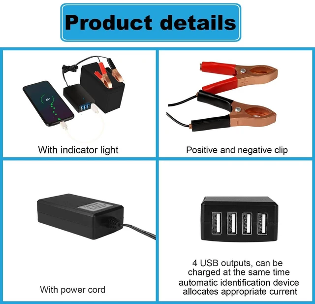 Alt view image 4 of 6 - DC Converter with Battery Clip 12V 24V to 5V 8A USB Power Adapter Buck Regulator Charger, 4 Ports Automatically Identify shunt Charging, Suitable for iPhone Android Samsung Galaxy S10 s9 Plus