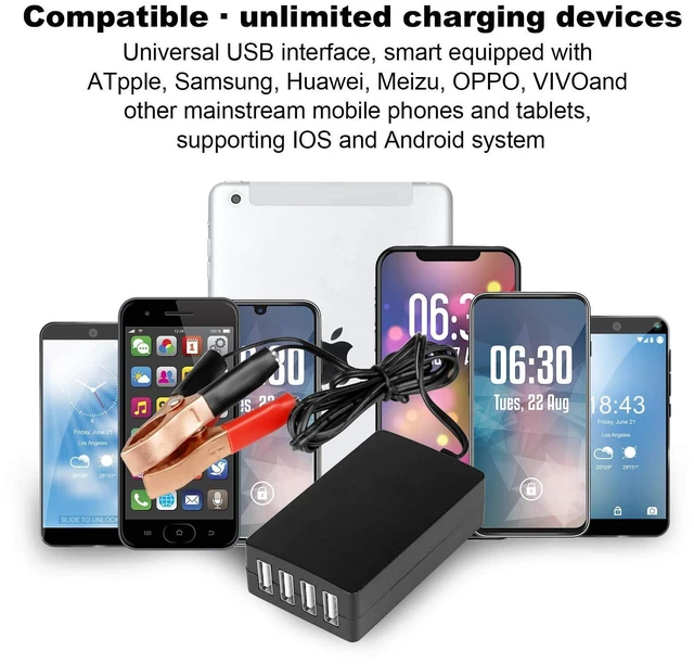 Alt view image 6 of 6 - DC Converter with Battery Clip 12V 24V to 5V 8A USB Power Adapter Buck Regulator Charger, 4 Ports Automatically Identify shunt Charging, Suitable for iPhone Android Samsung Galaxy S10 s9 Plus