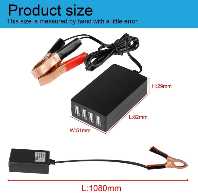 Alt view image 5 of 6 - DC Converter with Battery Clip 12V 24V to 5V 8A USB Power Adapter Buck Regulator Charger, 4 Ports Automatically Identify shunt Charging, Suitable for iPhone Android Samsung Galaxy S10 s9 Plus