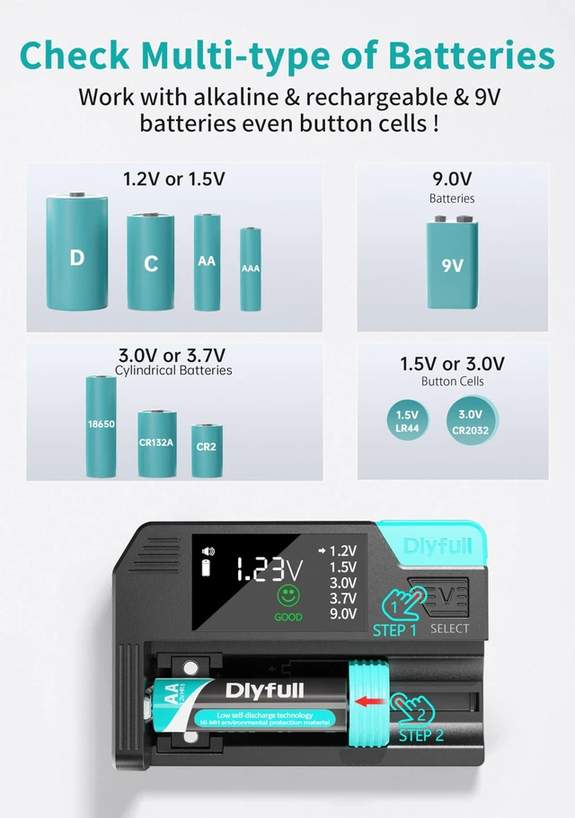Alt view image 2 of 7 - Magnetic Battery Tester for AAA AA C D 9V, Button Cell & Rechargeables