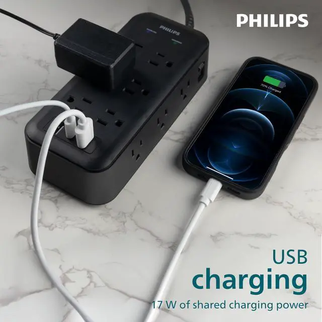 Alt view image 5 of 6 - Surge Protector Power Strip with USB Ports | 8 Ft Long Braided Extension Cord, 3120 Joules, 12 Outlet Extender (Wide Spaced), 2 USB-A, 1 USB-C, Flat Plug, ETL Certified
