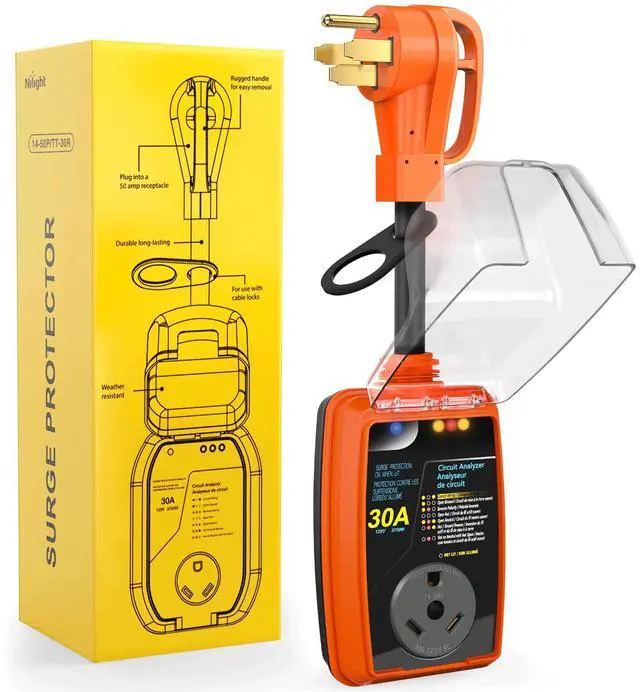 Main image of 50 to 30 Amp RV Surge Protector 4200 Joules 14-50P to TT-30R | RV Power Adapter Voltage Monitor Converter 125V/3750W Waterproof Circuit Analyzer w/Extension Cord for Camper travel trailer