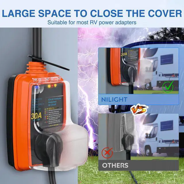 Alt view image 7 of 7 - 50 to 30 Amp RV Surge Protector 4200 Joules 14-50P to TT-30R | RV Power Adapter Voltage Monitor Converter 125V/3750W Waterproof Circuit Analyzer w/Extension Cord for Camper travel trailer