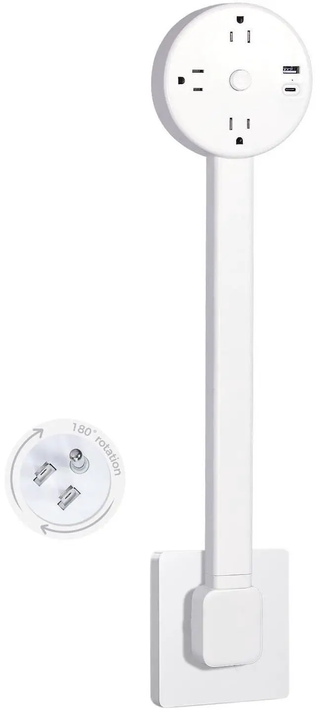 Main image of Rotating Multi-Outlet Extension with On/Off Power Switch and USB Ports, Vertical Power Lift Socket Expander, Extendable Power Strip for Behind Couches, Desks, or Tables