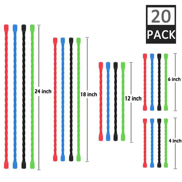 Alt view image 2 of 7 - 20 PCS Silicone Twist Ties Reusable Cable Ties Steel-Core Straps for Organizing Bundling and Holding All Purpose Bendable Cord Tie for Indoor Outdoor 4 6 12 18 24 inch (4 Colors)