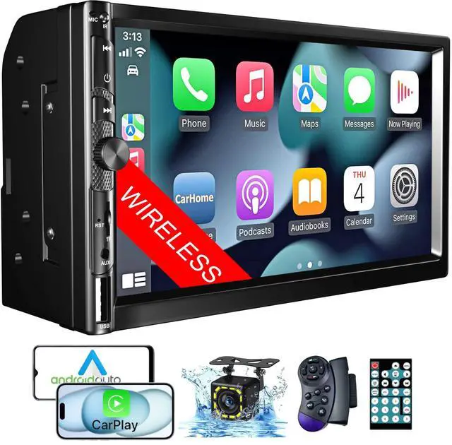 Main image of Wireless 7 Inch Double Din Car Stereo with Apple Carplay,Car Radio Receiver | Bluetooth 5.1,HD 1024 * 600 Touch Screen, Hands-Free,FM,GPS Navigation,Backup Camera,Android Auto,USB/AUX/TF/SWC/EQ