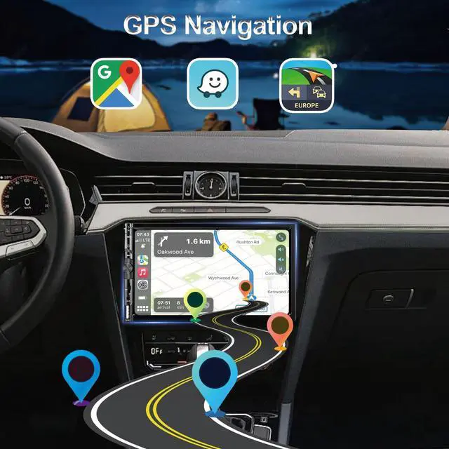 Alt view image 3 of 7 - Wireless 7 Inch Double Din Car Stereo with Apple Carplay,Car Radio Receiver | Bluetooth 5.1,HD 1024 * 600 Touch Screen, Hands-Free,FM,GPS Navigation,Backup Camera,Android Auto,USB/AUX/TF/SWC/EQ