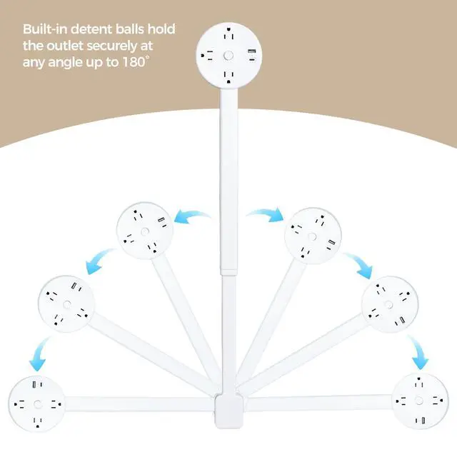 Alt view image 3 of 6 - Rotating Multi-Outlet Extension with On/Off Power Switch and USB Ports, Vertical Power Lift Socket Expander, Extendable Power Strip for Behind Couches, Desks, or Tables