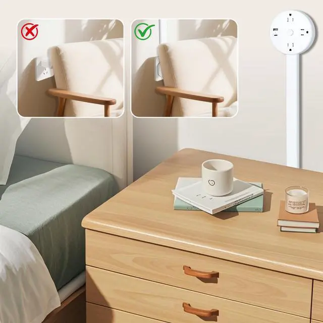 Alt view image 5 of 6 - Rotating Multi-Outlet Extension with On/Off Power Switch and USB Ports, Vertical Power Lift Socket Expander, Extendable Power Strip for Behind Couches, Desks, or Tables