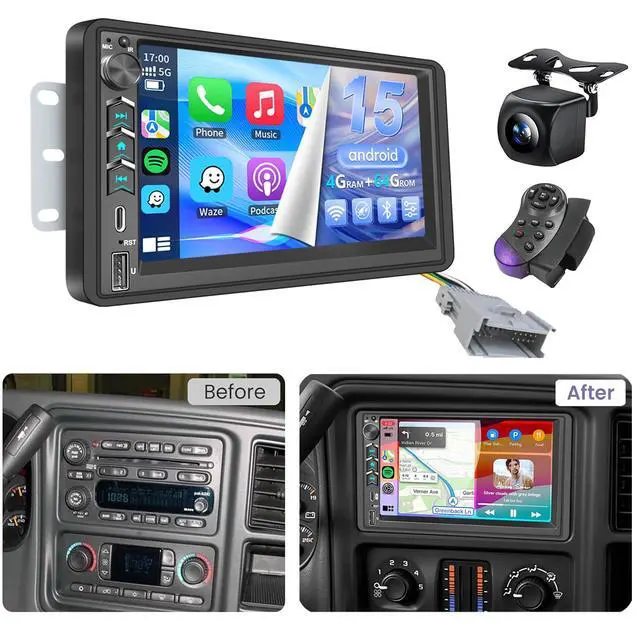 Alt view image 2 of 7 - Car Radio Stereo for Chevy Silverado SSR Tahoe Suburban Avalanche GMC Sierra Yukon 2003-2006 /Colorado Canyon 2004-2012/CarPlay Android Auto GPS Navi WiFi, Backup Camera, Physical Button Knob SWC