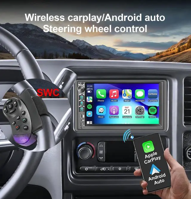 Alt view image 5 of 7 - Car Radio Stereo for Chevy Silverado SSR Tahoe Suburban Avalanche GMC Sierra Yukon 2003-2006 /Colorado Canyon 2004-2012/CarPlay Android Auto GPS Navi WiFi, Backup Camera, Physical Button Knob SWC