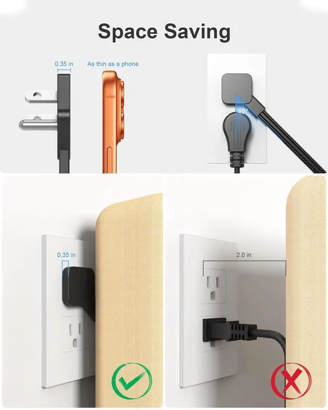 Alt view image 5 of 5 - 6 Ft Power Strip with Surge Protector 1800J, Extension Cord with Multiple Outlets 12AC+4USB(2USB-C Port for 20W), Flat Plug Outlet Extender with 1625W/13A for Laptop, Desk, Home Office Dorm