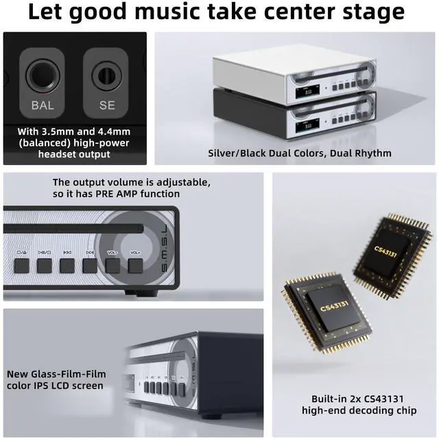 Alt view image 2 of 6 - SMSL PL100PRO CD Player, Dual CS43131 DAC Chip Lossless MQA Playback CD-R/CD-RW/MP3 Disc, XLR/RCA/Optical/Coaxial/3.5mm/4.4mm Headphone Output, Compact HiFi CD Player for Home Audio