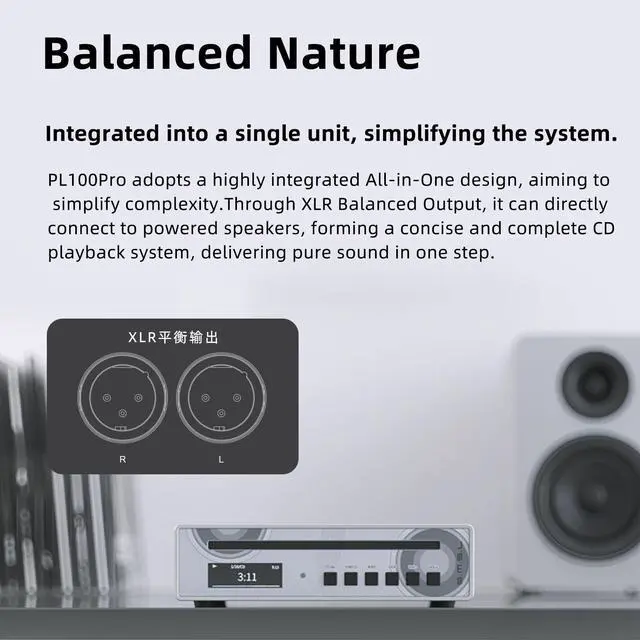 Alt view image 6 of 6 - SMSL PL100PRO CD Player, Dual CS43131 DAC Chip Lossless MQA Playback CD-R/CD-RW/MP3 Disc, XLR/RCA/Optical/Coaxial/3.5mm/4.4mm Headphone Output, Compact HiFi CD Player for Home Audio