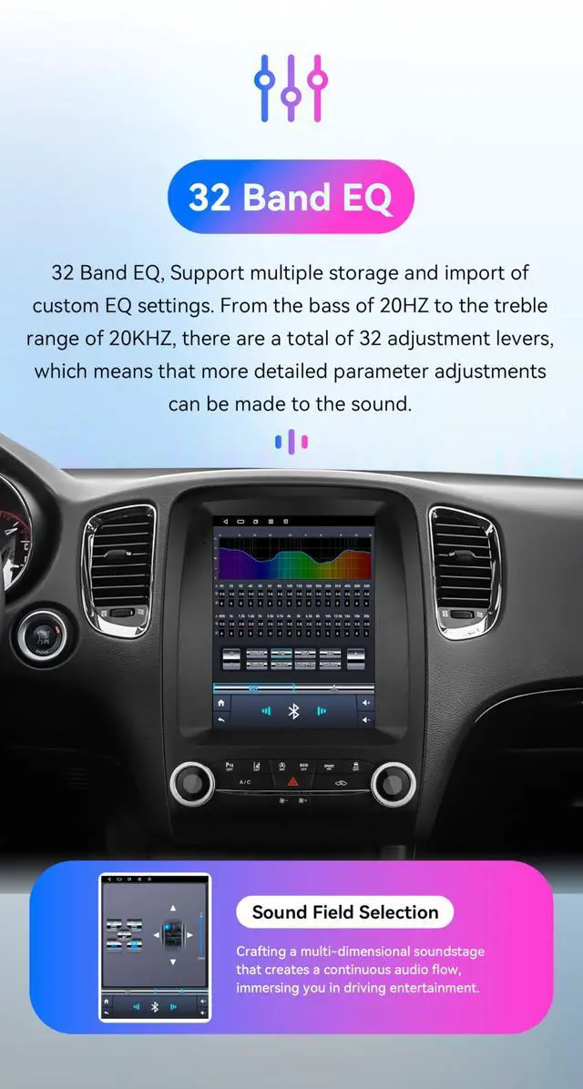 Alt view image 4 of 7 - Android 14 Stereo Car Radio for Dodge Durango (2014-2020), 8Core 4G+64G GPS Navigation with 9.7 inch QLED Touchscreen via Carplay Android Auto SWC Bluetooth EQ USB TPMS OBD2