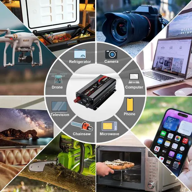 Alt view image 7 of 7 - 1000 Watt Car Power Inverter 12V DC to 110V/120V AC Converter 2000W Peak with LCD Display, 2 AC Outlets & PD Type-C & USB 3.0, Car Plug in Adapter Outlet Supplies Power to Appliances on Car Boat