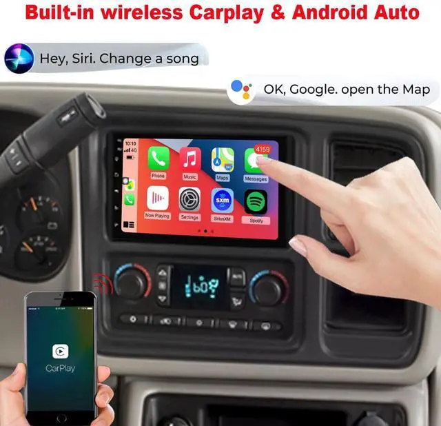 Alt view image 3 of 7 - QLED Radio for Chevy Chevrolet Silverado SSR Tahoe 2003-2006,GMC Siera Yukon 2003-2006,Hummer H2 2003-2007,CarPlay Android Auto Ready,Steering Wheel Control,Free Back Camera