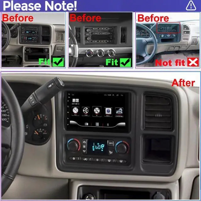 Alt view image 2 of 7 - QLED Radio for Chevy Chevrolet Silverado SSR Tahoe 2003-2006,GMC Siera Yukon 2003-2006,Hummer H2 2003-2007,CarPlay Android Auto Ready,Steering Wheel Control,Free Back Camera