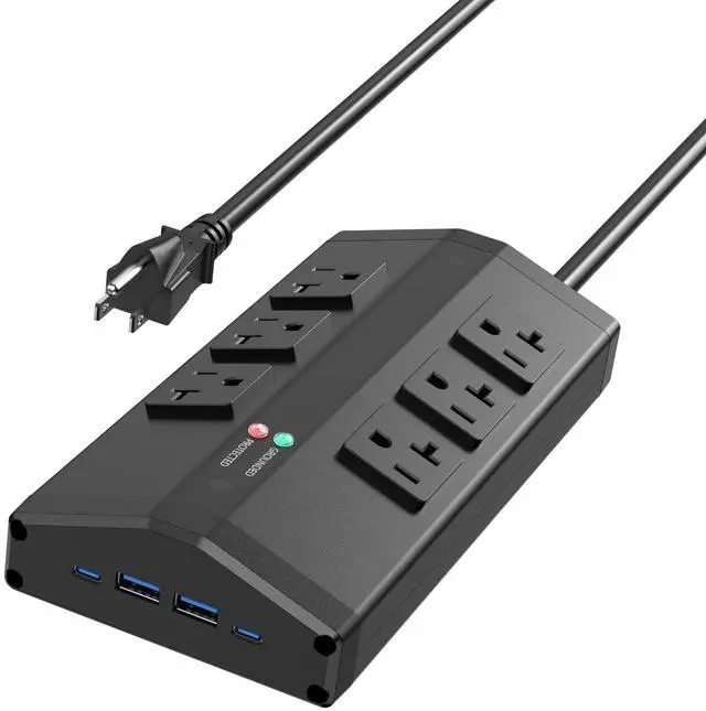 Main image of Heavy Duty Surge Protector with 6 Plug 4 USB Ports, 6 FT, Black | High Amp Power Strip, 12 Gauge Extension Cord with Multiple Outlets, Metal Wall Mount Outlet Extender for Garage Industrial