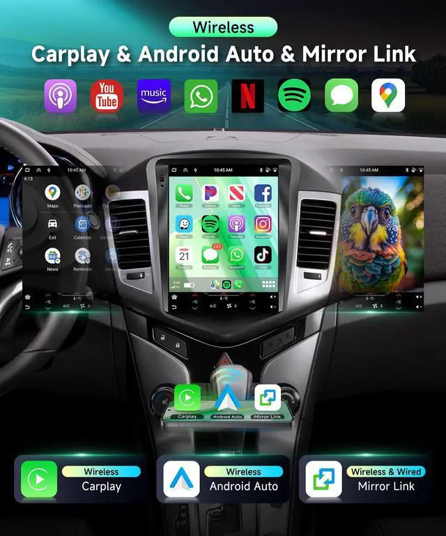 Alt view image 2 of 7 - 8Core 6G+128G Car Stereo for Chevy Cruze 2009-2015, Android 15 Radio with DSP 32-EQ,9.7Inch IPS Vertical Touch Screen,Wireless Carplay/Android Auto,GPS,WiFi,FM/RDS,SWC,Backup Camera