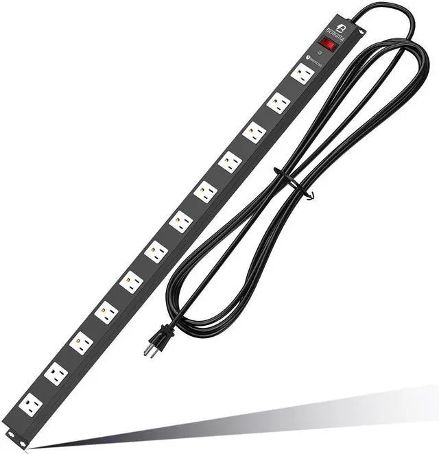 Main image of 12 Outlet Surge Protector Metal Power Strip, 1800J Mountable Power Outlet, Heavy Duty Workshop Metal Power Strip for Commercial, Industrial, School and Home,15A 125V 1875W (6FT)