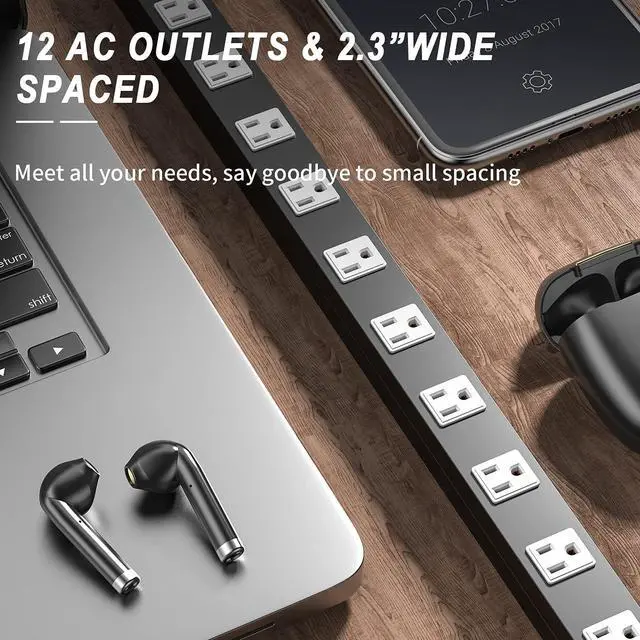 Alt view image 4 of 7 - 12 Outlet Surge Protector Metal Power Strip, 1800J Mountable Power Outlet, Heavy Duty Workshop Metal Power Strip for Commercial, Industrial, School and Home,15A 125V 1875W (6FT)